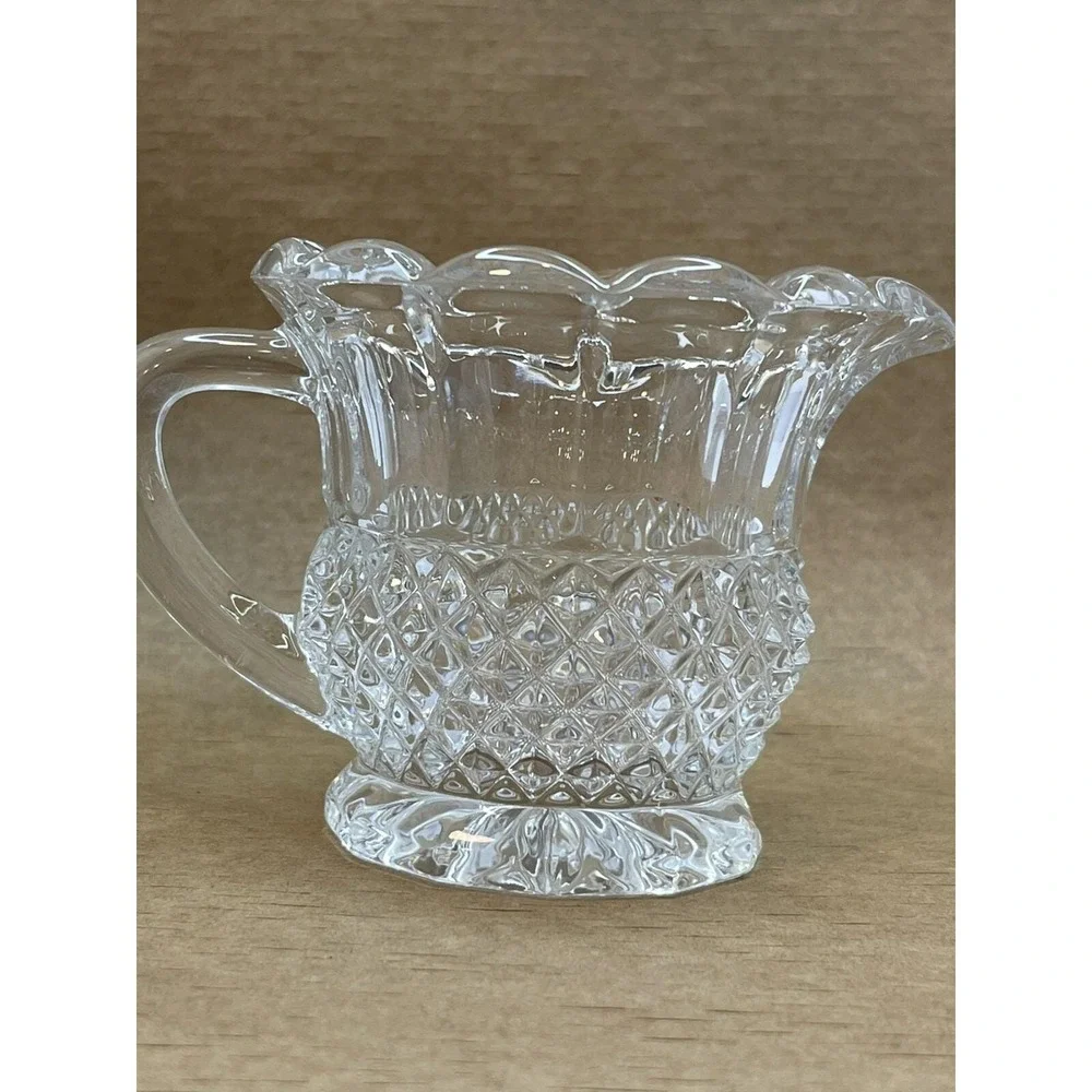 Vintage Diamond Point‎ Waffle Crystal Clear EAPG Footed Creamer